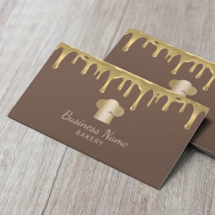 Bakery Cupcake Cakes & Sweets Chef Hat Gold Drip Business Card