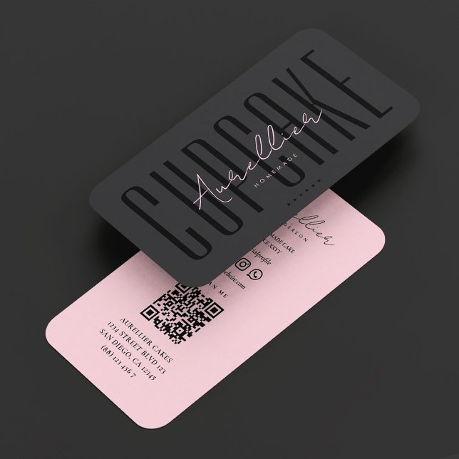 Bakery Cupcake Caterer Aesthetic Black Pink Business Card (Creator Uploaded)