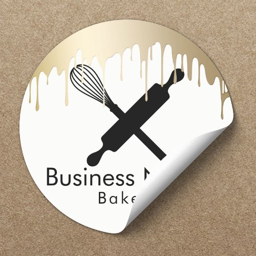 Bakery Cupcake Chef Modern Gold Drips Classic Round Sticker