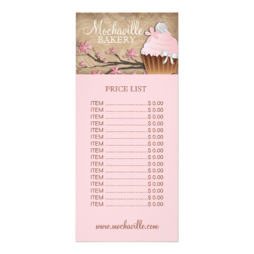 Bakery Cupcake Cherry Blossom Price List Rack Card