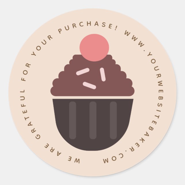 Bakery  Cupcake Earthy Tone Baker Business  Classic Round Sticker (Front)