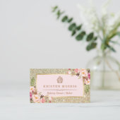 Bakery Cupcake Logo | Floral Pink Gold Glitter Business Card (Standing Front)