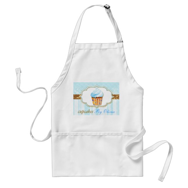 Bakery Cupcake Logo in Soft Blue Adult Apron (Front)