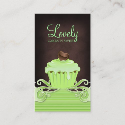 Bakery cupcake mint swirls chocolate brown business cards