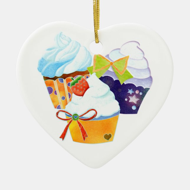 Bakery Cupcake Party Heart Shape Ornaments (Front)