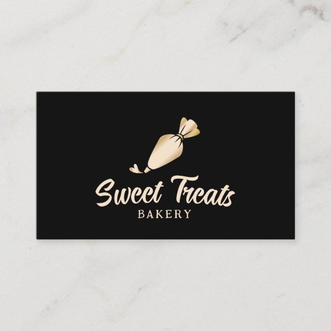 Bakery Cupcake Pastry Cake Gold Piping Bag Logo Business Card (Front)