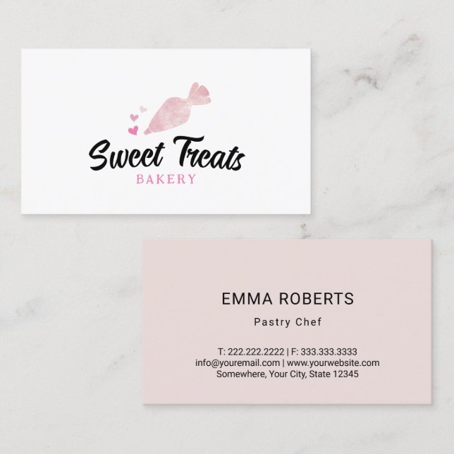 Bakery Cupcake Pastry Cake Piping Bag Heart Logo Business Card (Front/Back)