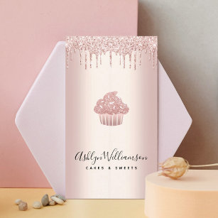 Bakery Cupcake Pastry Chef Rose Gold Glitter Drips Business Card