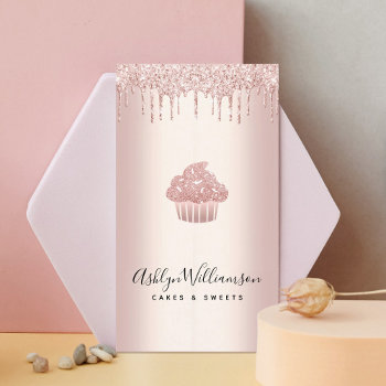 Bakery Cupcake Pastry Chef Rose Gold Glitter Drips Business Card by Luceworks at Zazzle