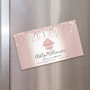 Bakery Cupcake Pastry Chef Rose Gold Glitter Drips Business Card Magnet