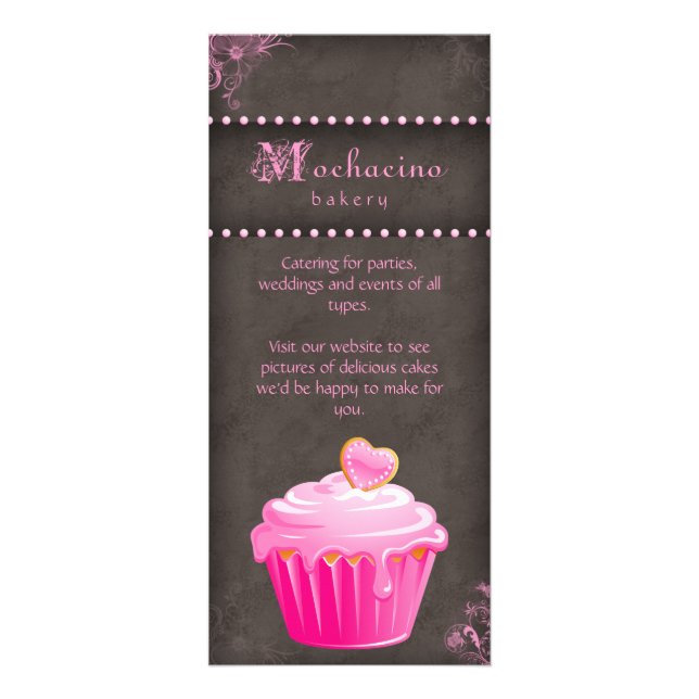 Bakery Cupcake Pink Chocolate Brown Rack Card (Front)