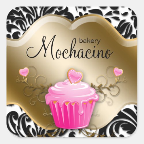 Bakery Cupcake Pink Gold Square Sticker