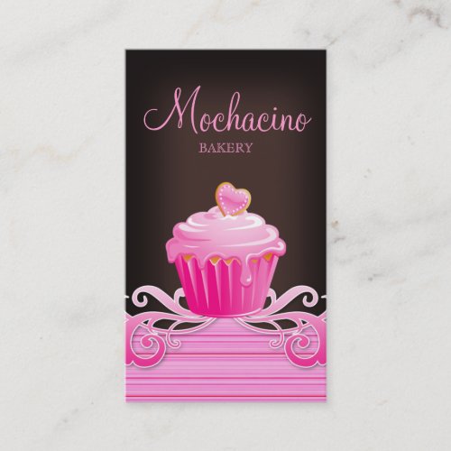 Bakery cupcake pink swirls chocolate brown business cards