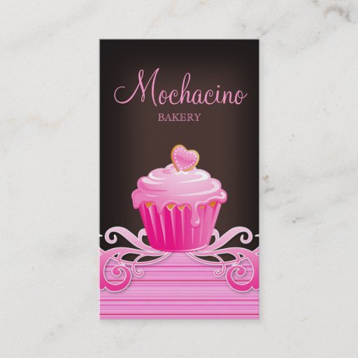 Customizable Bakery cupcake pink swirls chocolate brown business cards