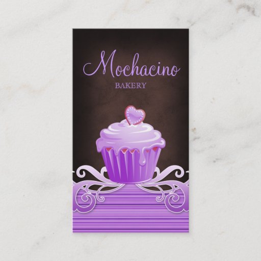 Customizable Bakery cupcake purple swirls chocolate brown business cards