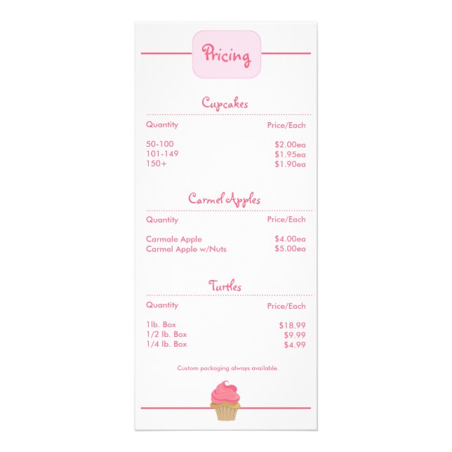 Bakery Cupcake Rackcard Rack Card (Front)