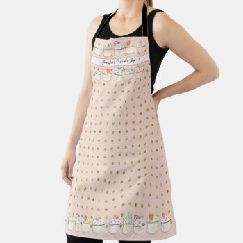 Bakery Cupcake Shop Watercolor Floral Gold Dots Apron by EverythingBusiness at Zazzle