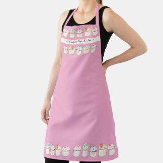 Bakery Cupcake Shop Watercolor Pink Sprinkles Apron