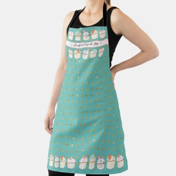 Bakery Cupcake Shop Watercolor Teal Blue Gold Dots Apron by EverythingBusiness at Zazzle