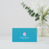 Bakery Cupcake Sweet Treats Confetti Turquoise Business Card (Standing Front)