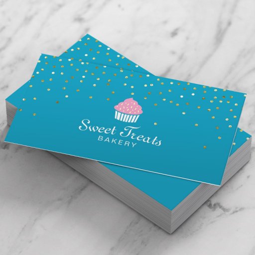 Customizable Bakery Cupcake Sweet Treats Confetti Turquoise Business Card