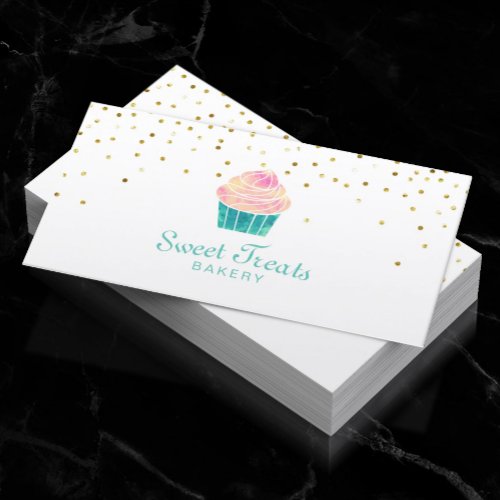 Bakery Cupcake Sweet Treats Gold Confetti Business Card