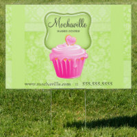 Bakery Cupcake Vintage Damask Lime Banner