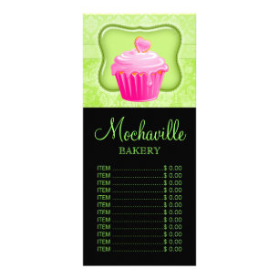 Bakery Cupcake Vintage Damask Lime Price List Rack Card