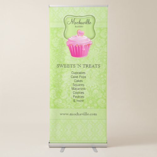 Bakery Cupcake Vintage Damask Lime  Retractable Banner