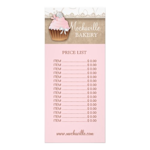 Bakery Cupcake Vintage Price List Rack Card