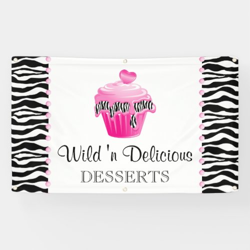 Bakery Cupcake Zebra Pink Dots Banner