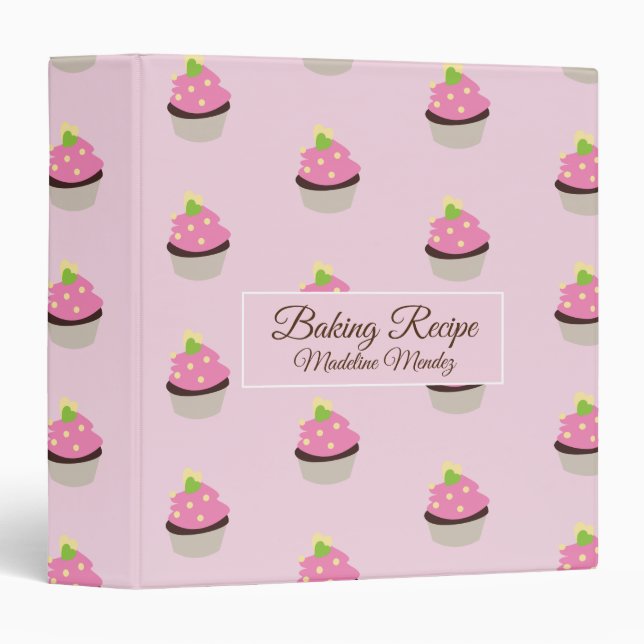Bakery Cupcakes Pattern Pink 3 Ring Binder (Front/Spine)