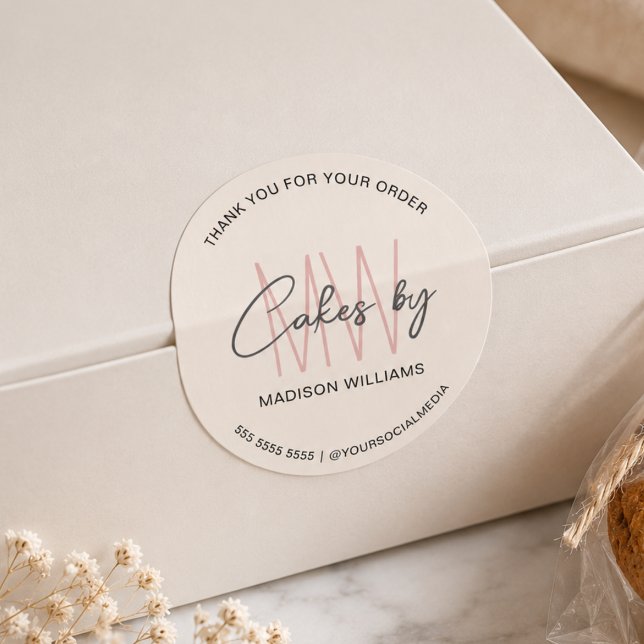 Bakery Custom Cake Monogram Logo Classic Round Sticker (Bakery Custom Cake Monogram Logo Classic Round Sticker)
