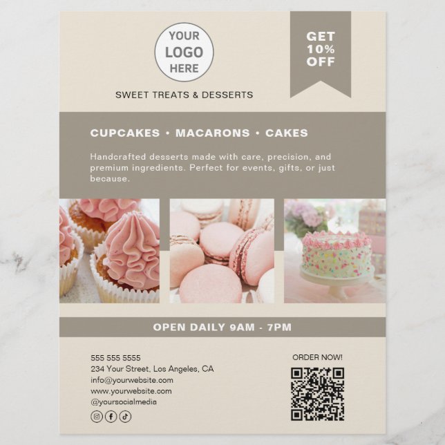 Bakery Custom Logo Beige Flyer (Front)