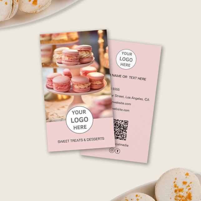 Bakery Custom Logo Photo QR Pink Business Card (Custom Logo Photo QR Bakery Pink Business Card)