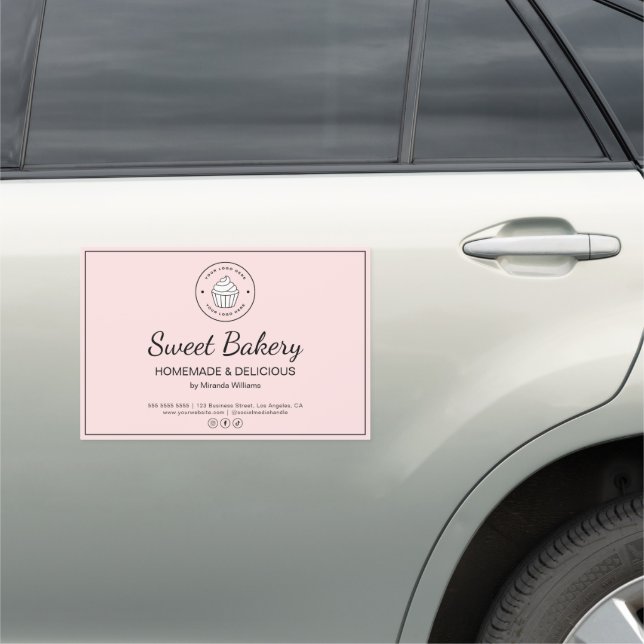 Bakery Custom Logo Pink Business Car Magnet (In Situ)