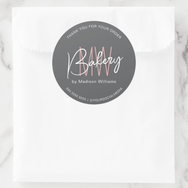 Bakery Custom Monogram Logo Gray Classic Round St Sticker (Bag)