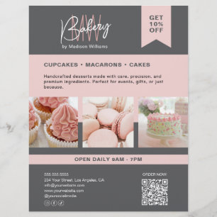 Bakery Custom Monogram Logo Gray Pink Flyer