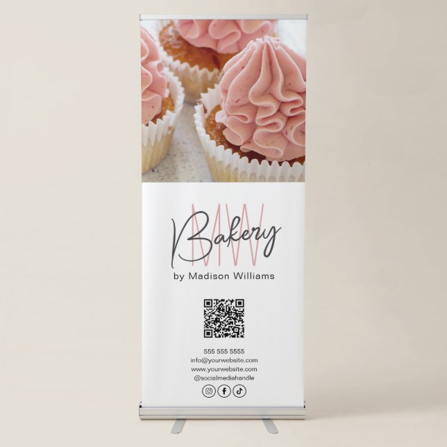 Bakery Custom Monogram Logo Photo QR Retractable Banner (Front)