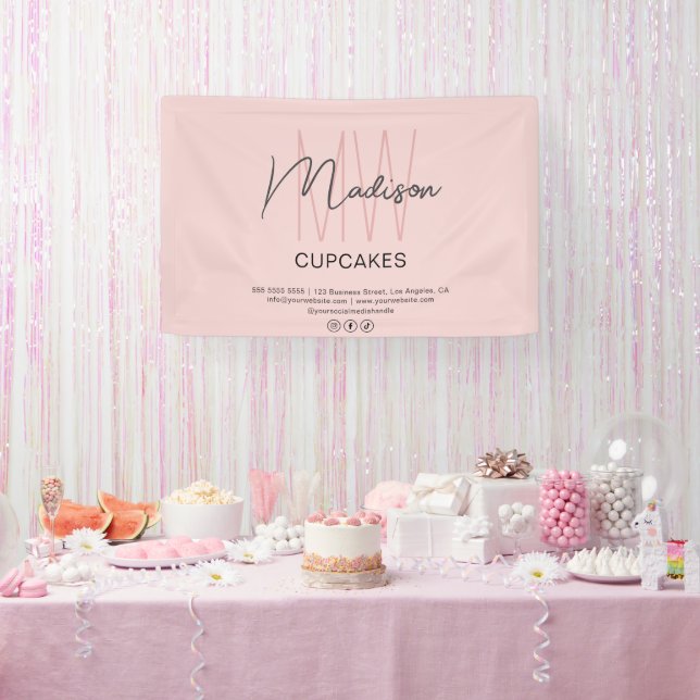 Bakery Custom Monogram Logo Pink Banner (Party)
