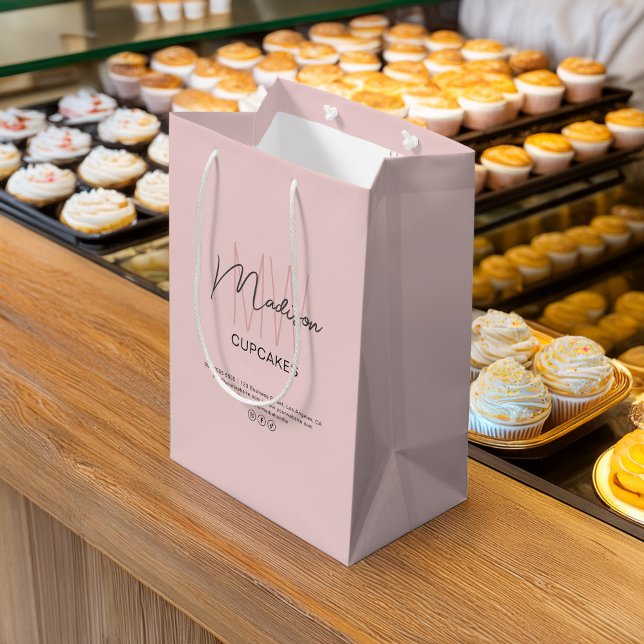 Bakery Custom Monogram Logo Pink Paper Bag (Bakery Custom Monogram Logo Pink Paper Bag)