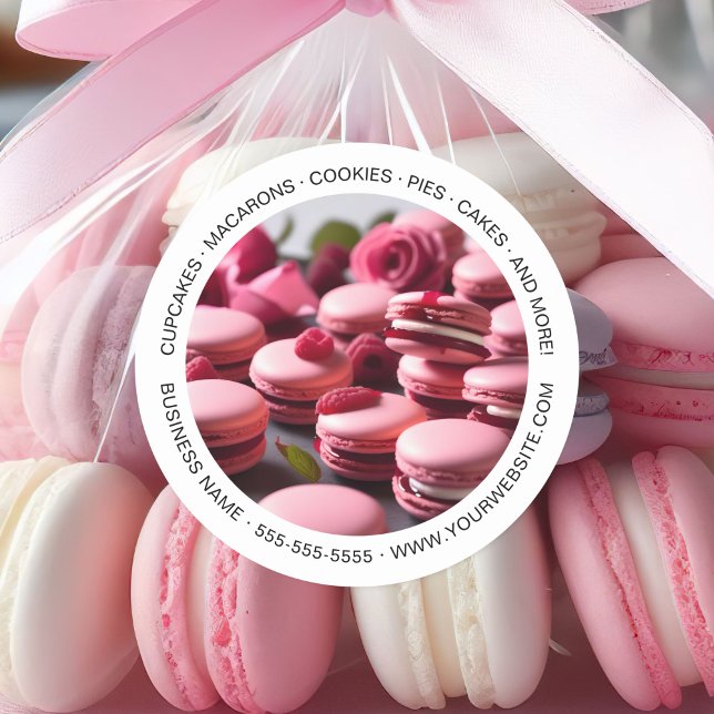 Bakery Custom Photo Macarons White Classic Round Sticker (Bakery Custom Photo Macarons White Classic Round Sticker)