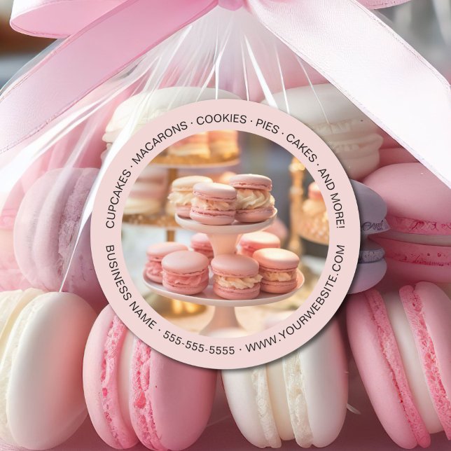 Bakery Custom Photo Pink Business Classic Round Sticker (Bakery Custom Photo Pink Business Classic Round Sticker)