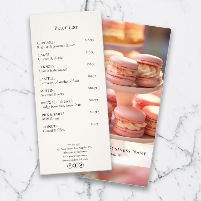 Bakery Custom Photo Price List Rack Card (Bakery Price List Menu)