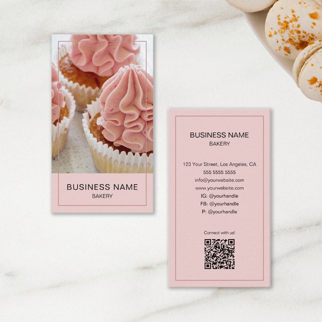 Bakery Custom Photo QR Code Pink Business Card (Bakery Custom Photo QR Code Pink Business Card)