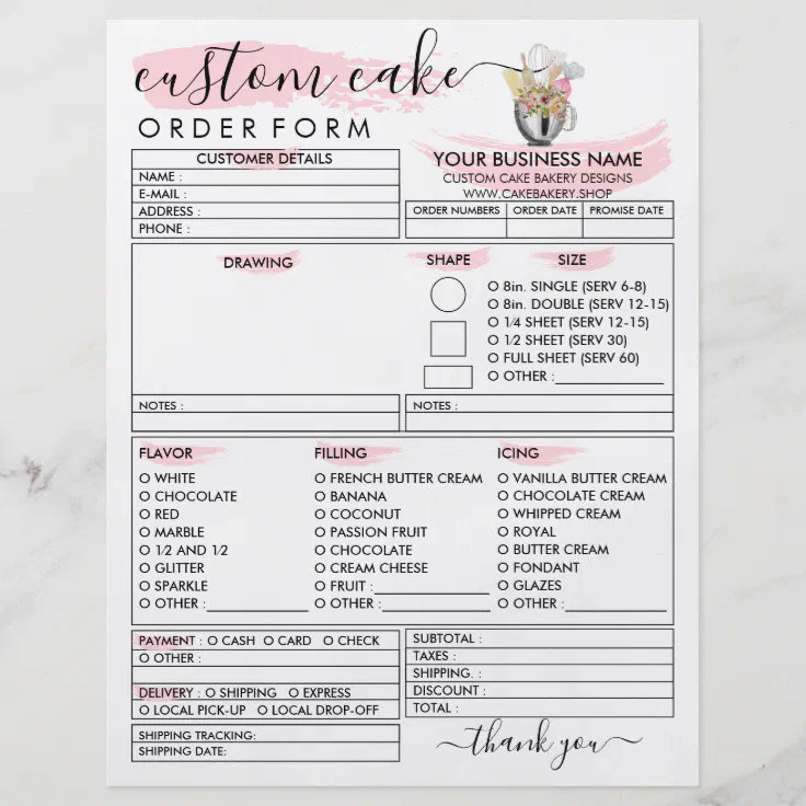 Bakery Cute Illustration Cake Order Form Flyer | Zazzle