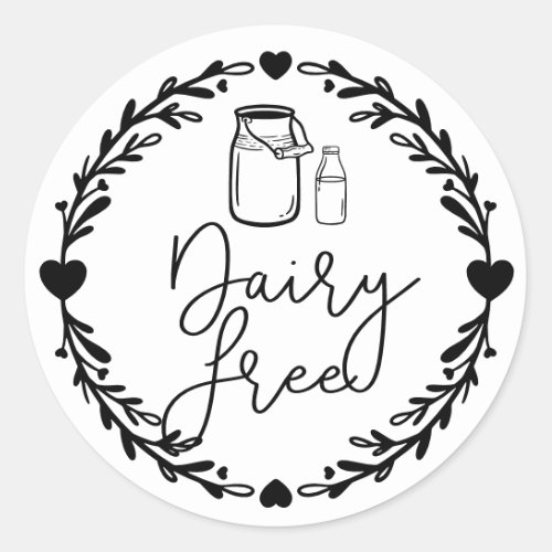 Bakery Dairy Free Milk Jug  Wreath Black  White Classic Round Sticker