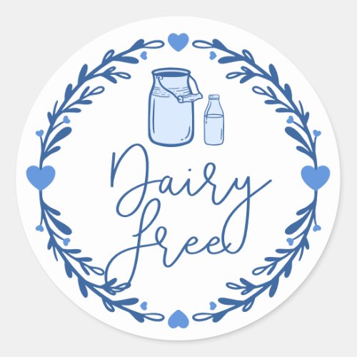 Bakery Dairy Free Milk Jug  Wreath Blue  White Classic Round Sticker