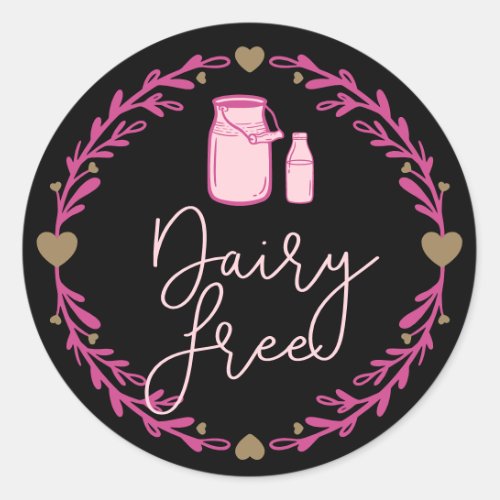 Bakery Dairy Free Milk Jug  Wreath Pink  Black Classic Round Sticker