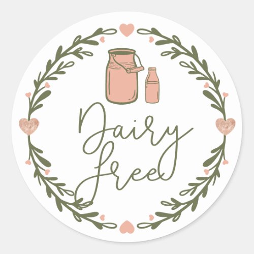 Bakery Dairy Free Milk Jug  Wreath Pink  Green Classic Round Sticker